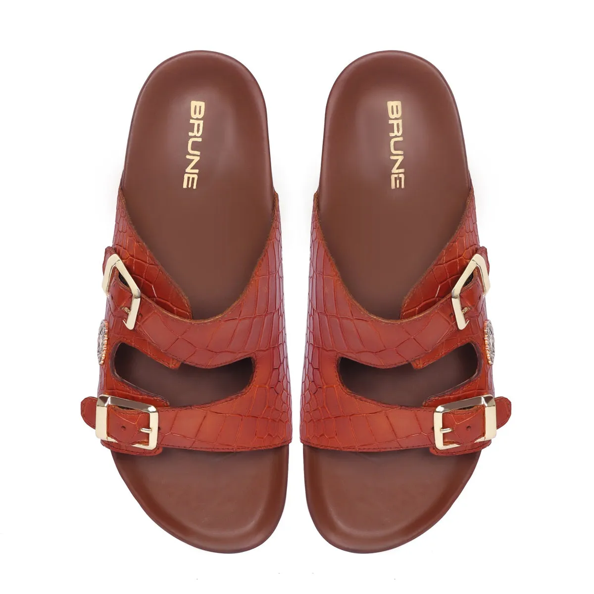 Men's Tan Slippers in Deep Cut Leather