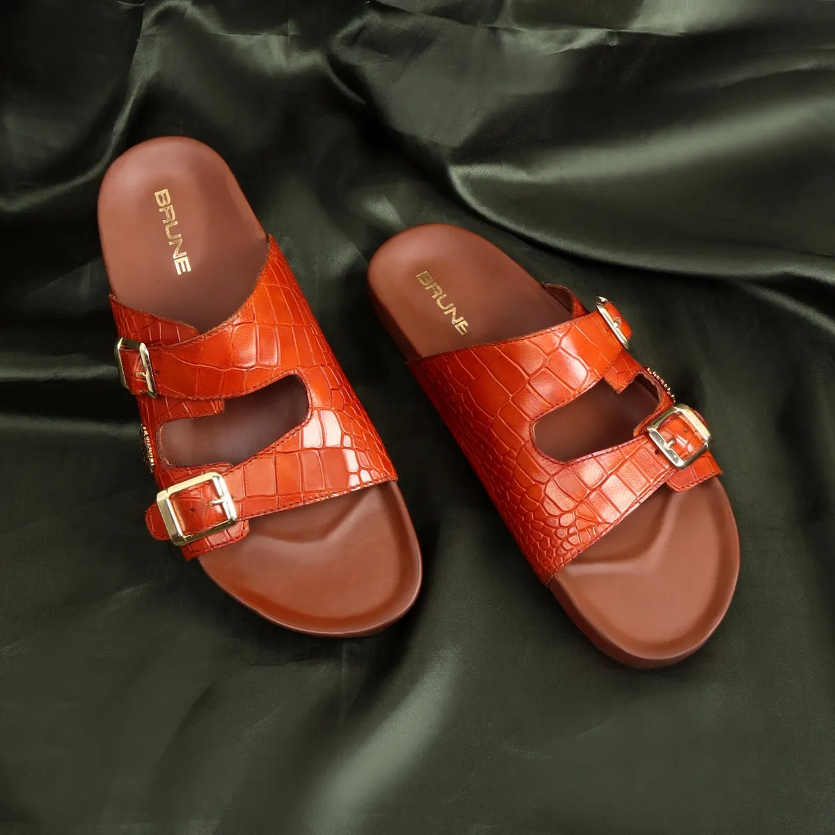 Men's Tan Slippers in Deep Cut Leather