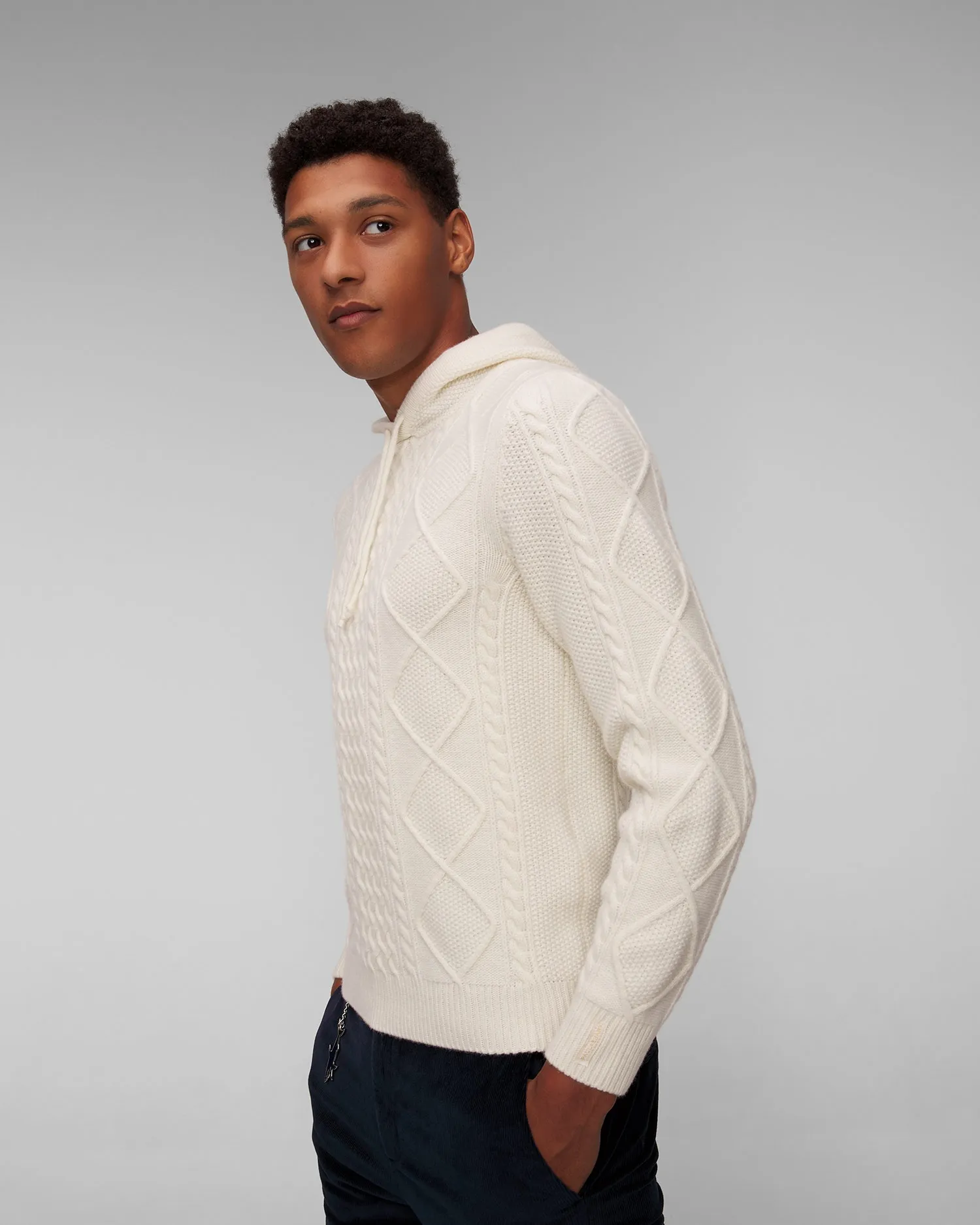 Men’s white woolen sweater with a hood Paul&Shark Knitted 14311055-469