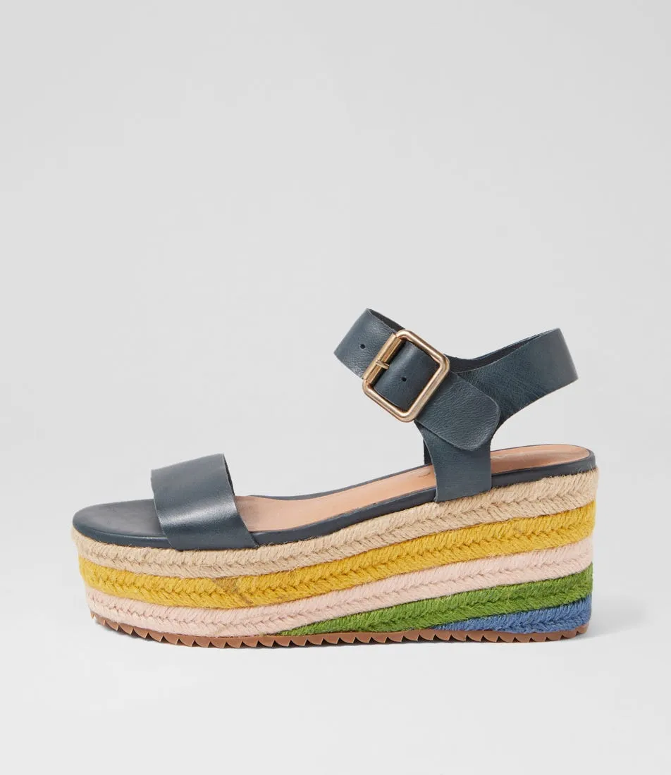 MIDAS Nowles Navy Rainbow Leather Rope Espadrilles