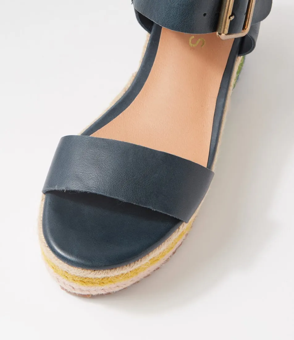 MIDAS Nowles Navy Rainbow Leather Rope Espadrilles