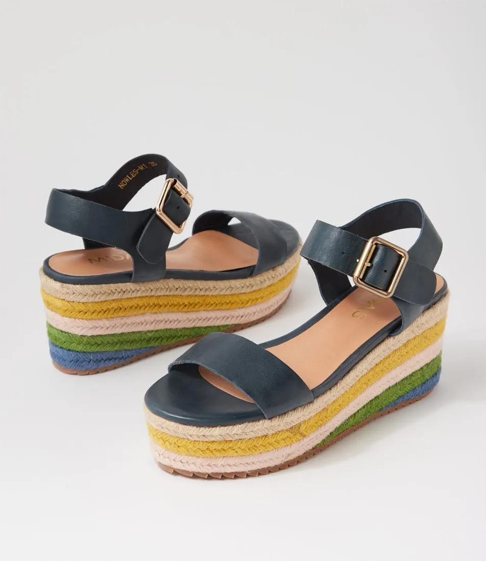 MIDAS Nowles Navy Rainbow Leather Rope Espadrilles