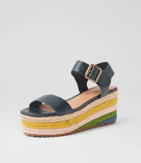 MIDAS Nowles Navy Rainbow Leather Rope Espadrilles