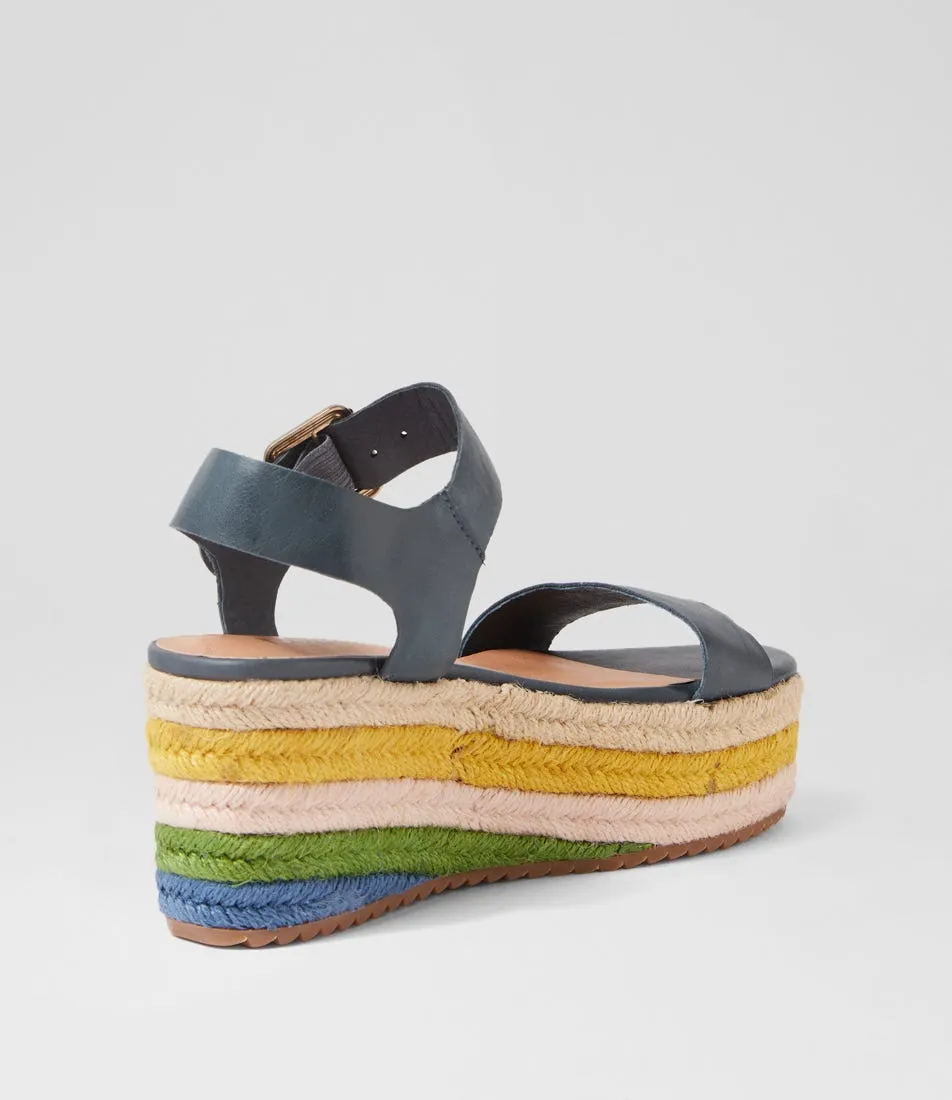 MIDAS Nowles Navy Rainbow Leather Rope Espadrilles