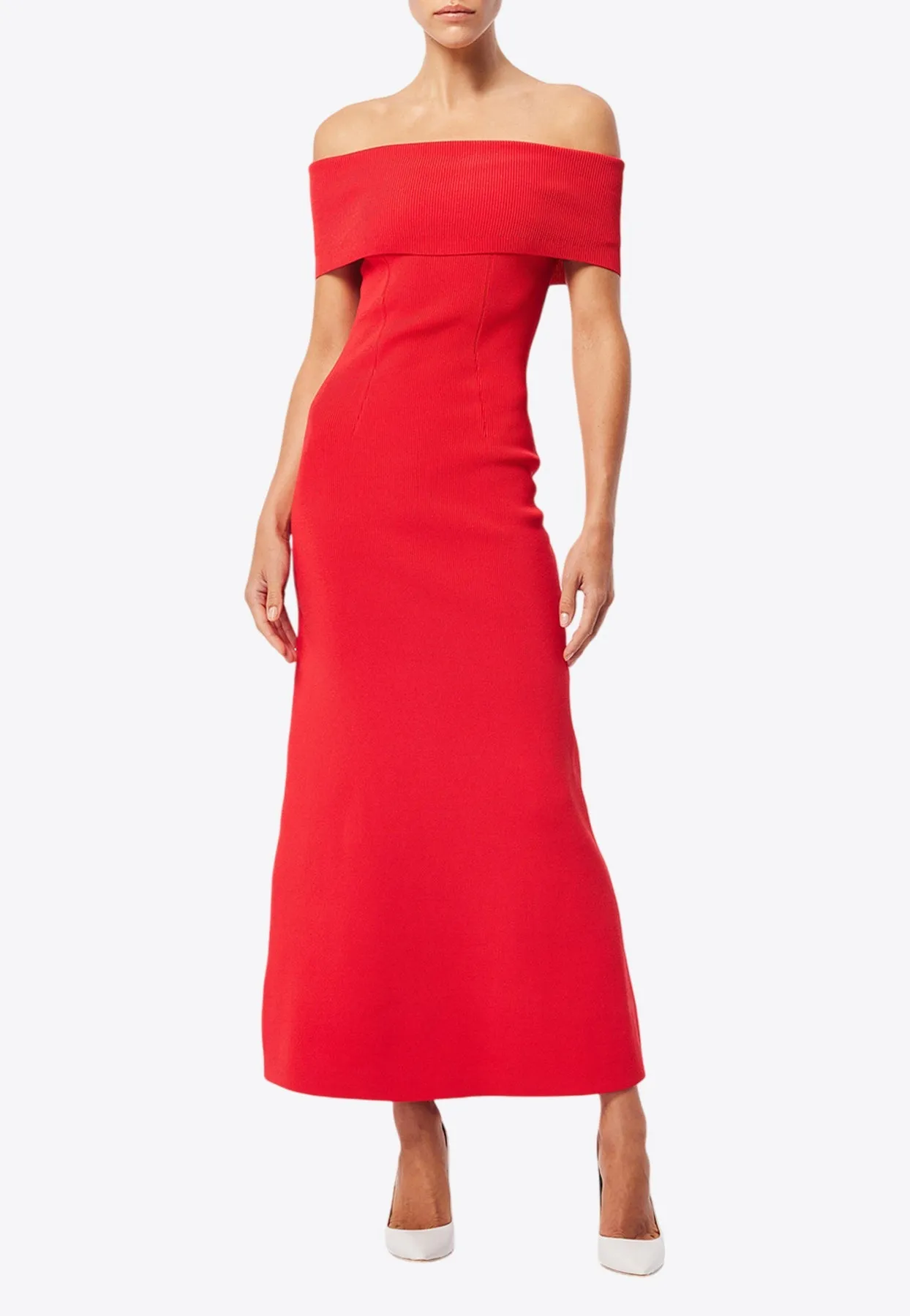 Monaco Off-Shoulder Crepe Midi Dress