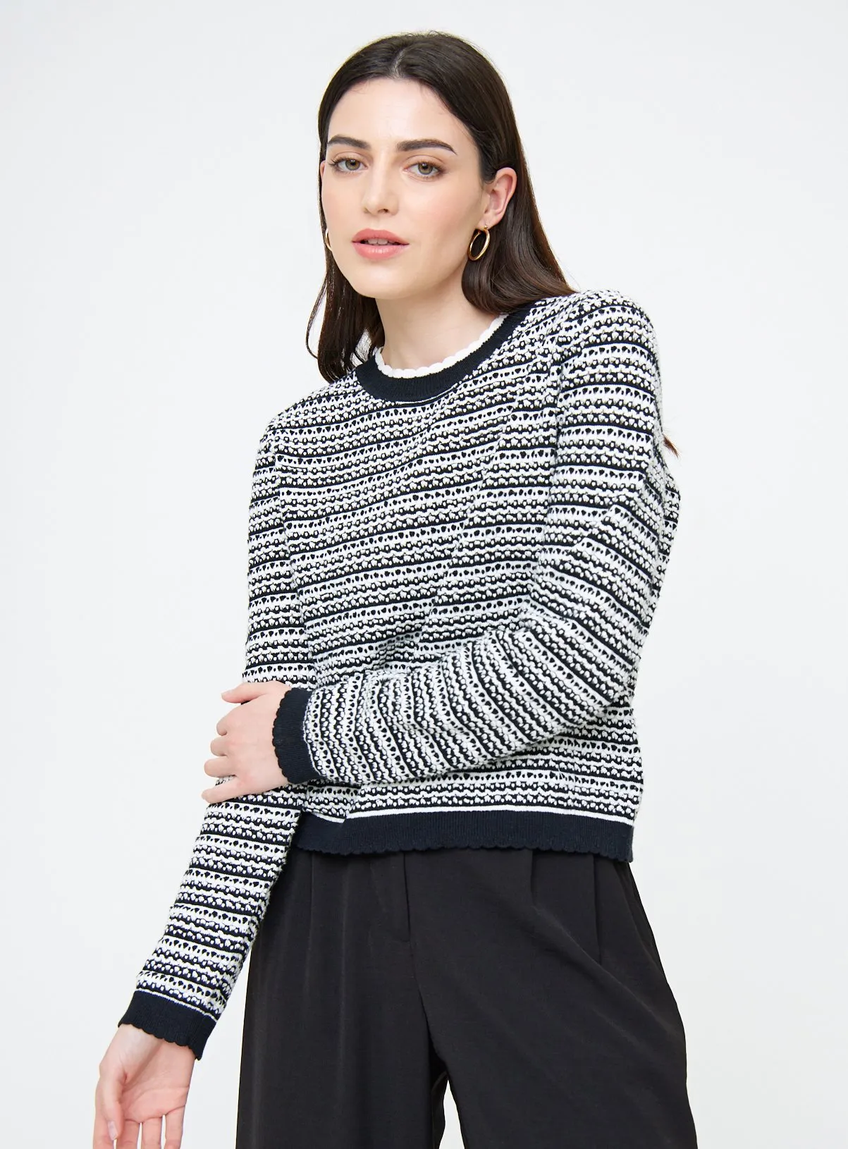 Monochrome Stitch Stripe Cropped Jumper 18 - Shop Jumpers at Tu