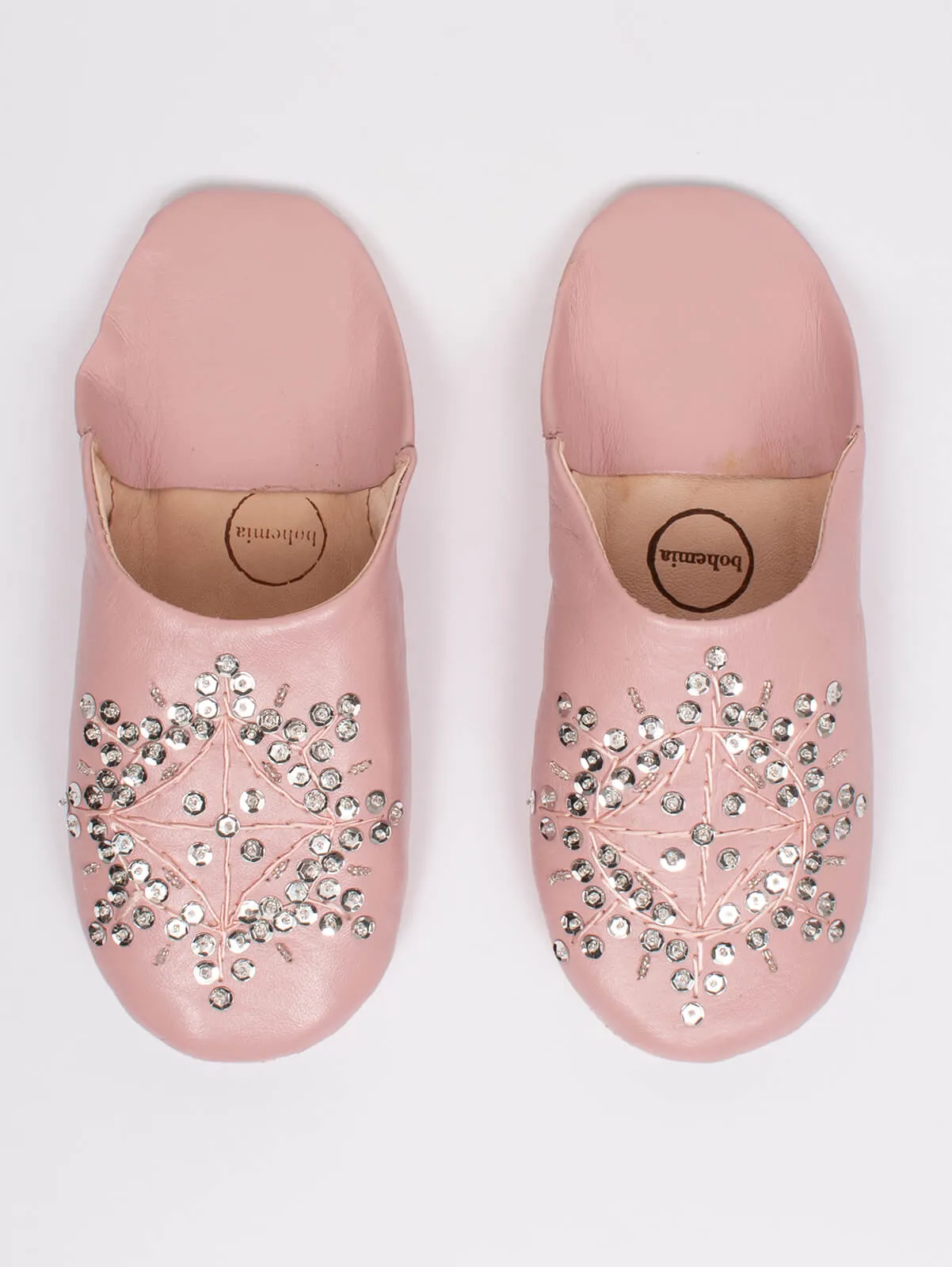 Moroccan Babouche Sequin Slippers, Vintage Pink