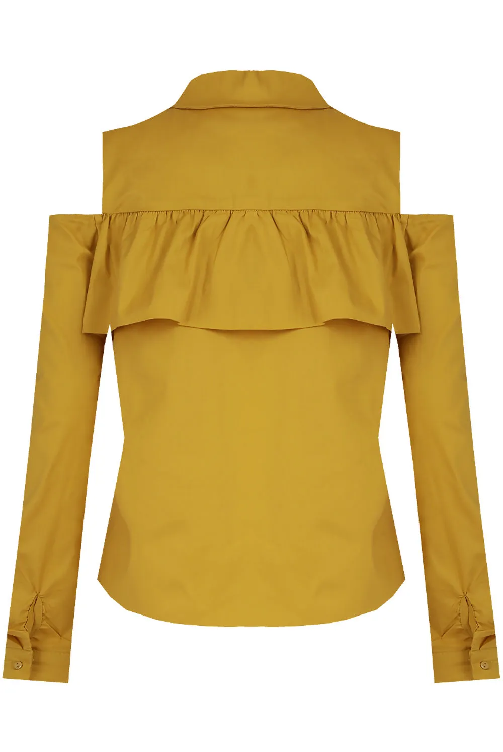 Mustard Cold Shoulder Frill Shirt