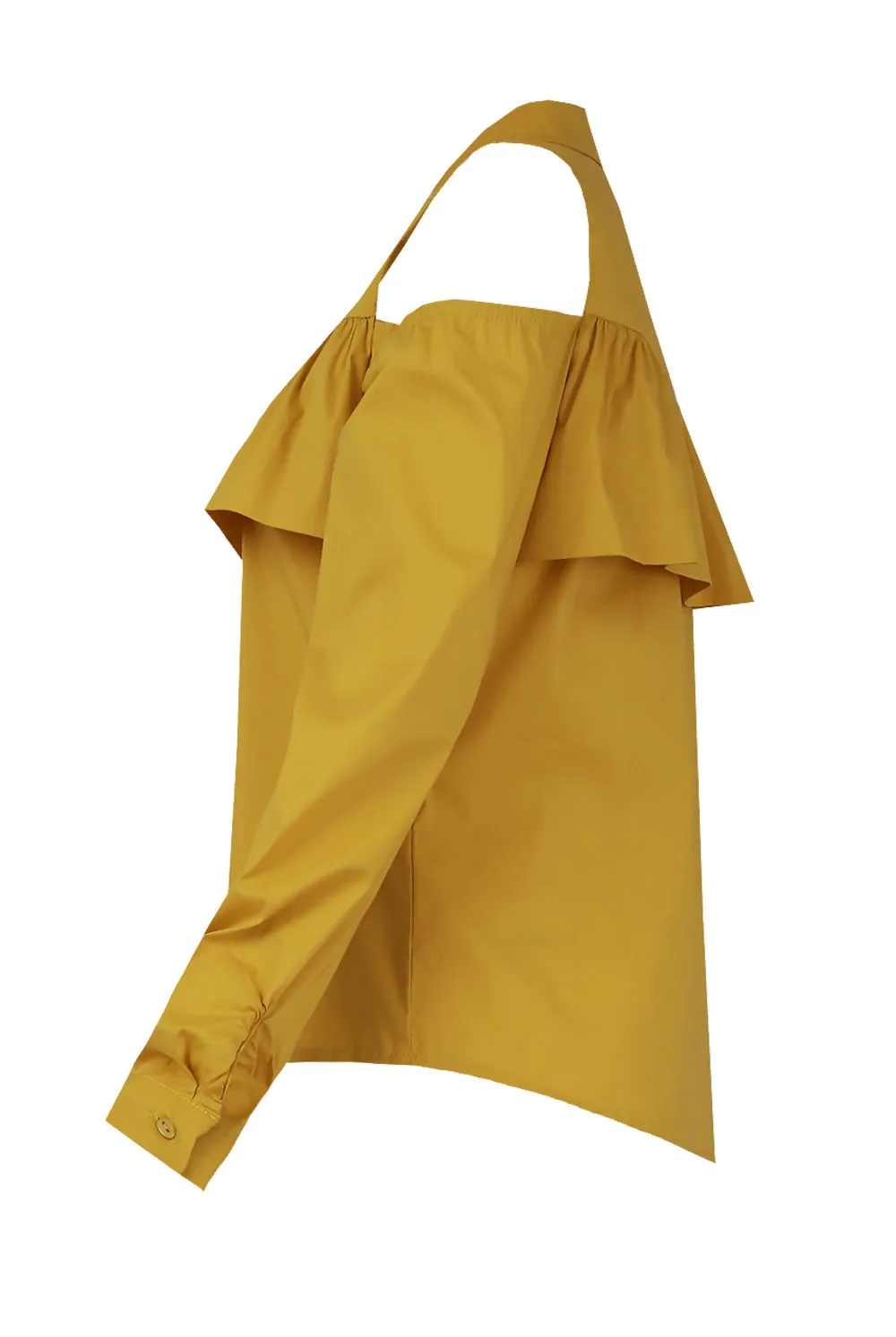 Mustard Cold Shoulder Frill Shirt