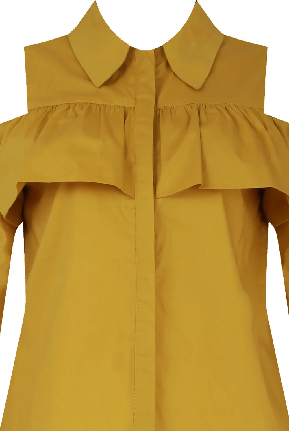 Mustard Cold Shoulder Frill Shirt