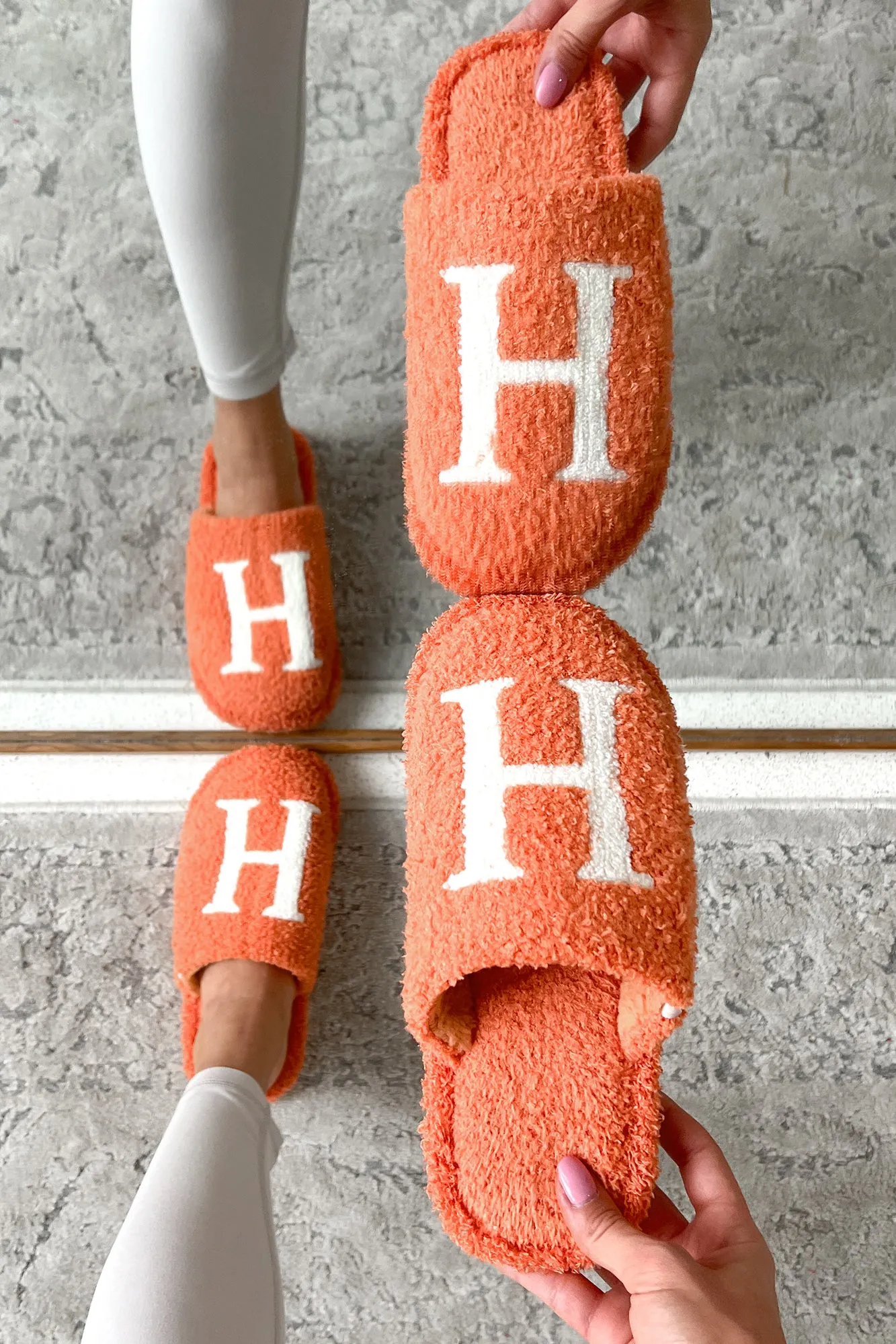 My Bedtime Glam Fuzzy H Slippers (Orange)