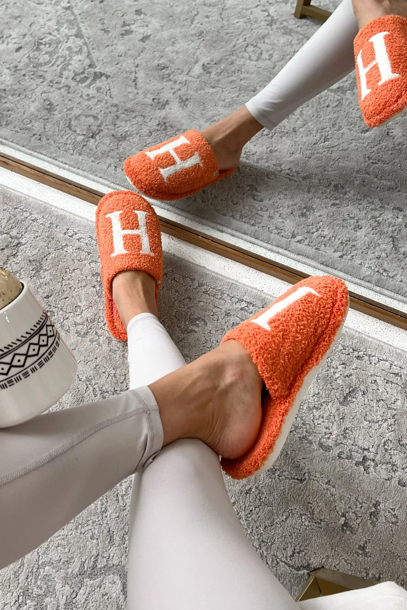 My Bedtime Glam Fuzzy H Slippers (Orange)