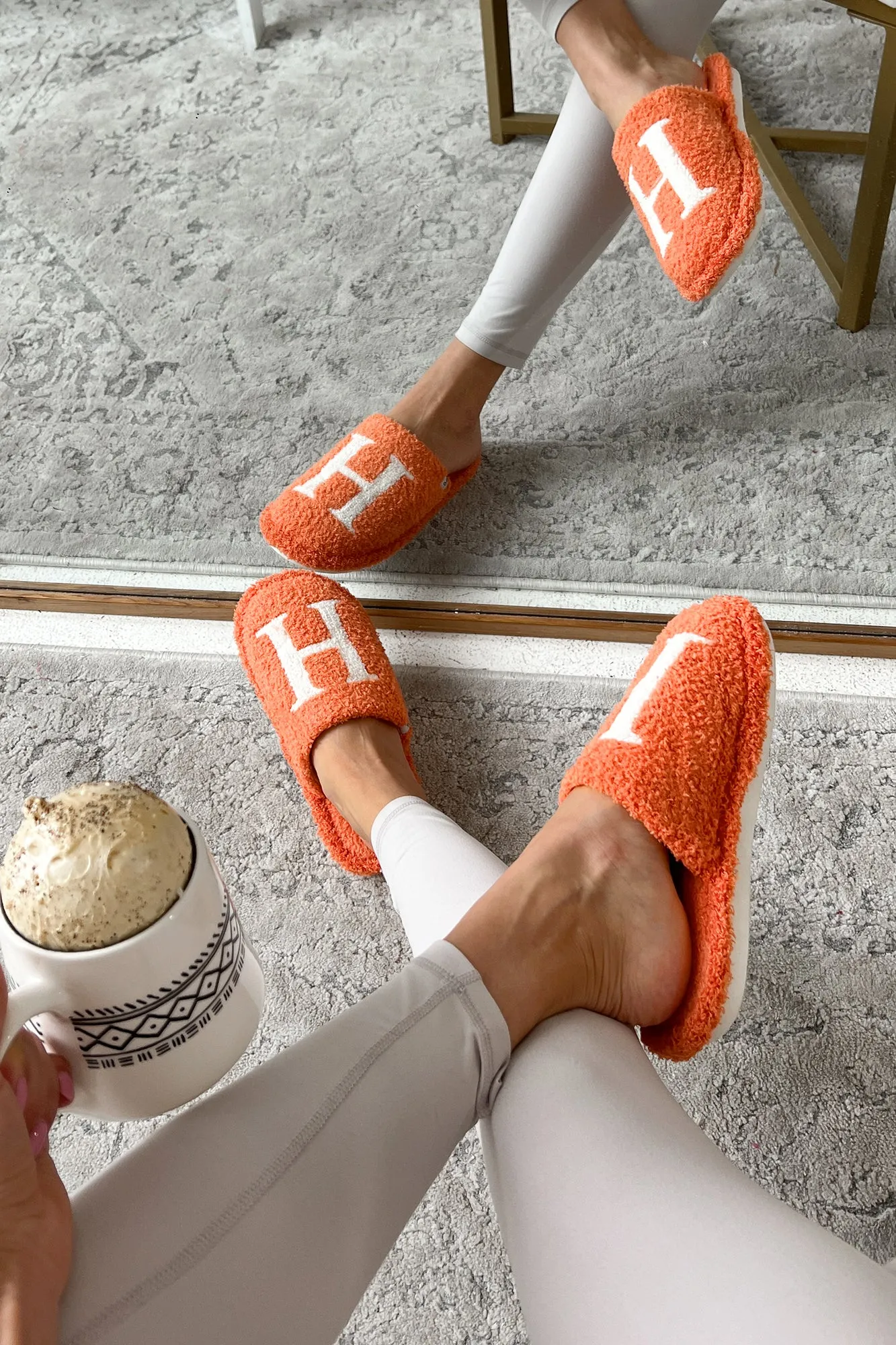 My Bedtime Glam Fuzzy H Slippers (Orange)