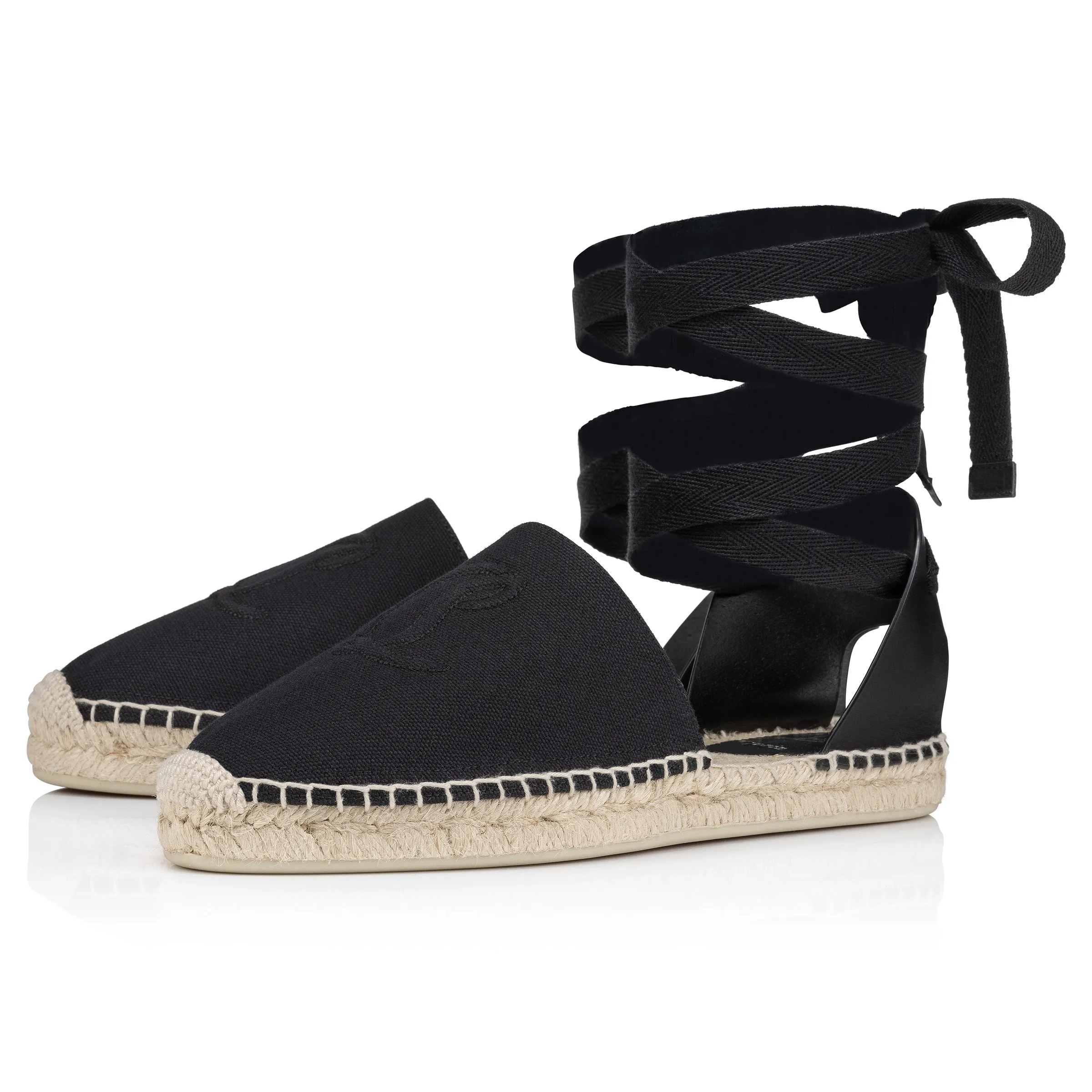 Nanou Lace CL Espadrilles - Olona canva and calf leather - Black - Women