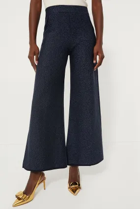 Navy Blue Denim Look Wideleg Trousers