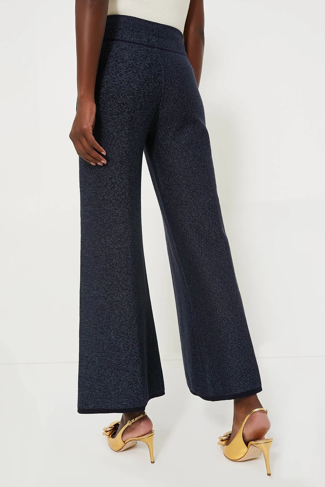 Navy Blue Denim Look Wideleg Trousers