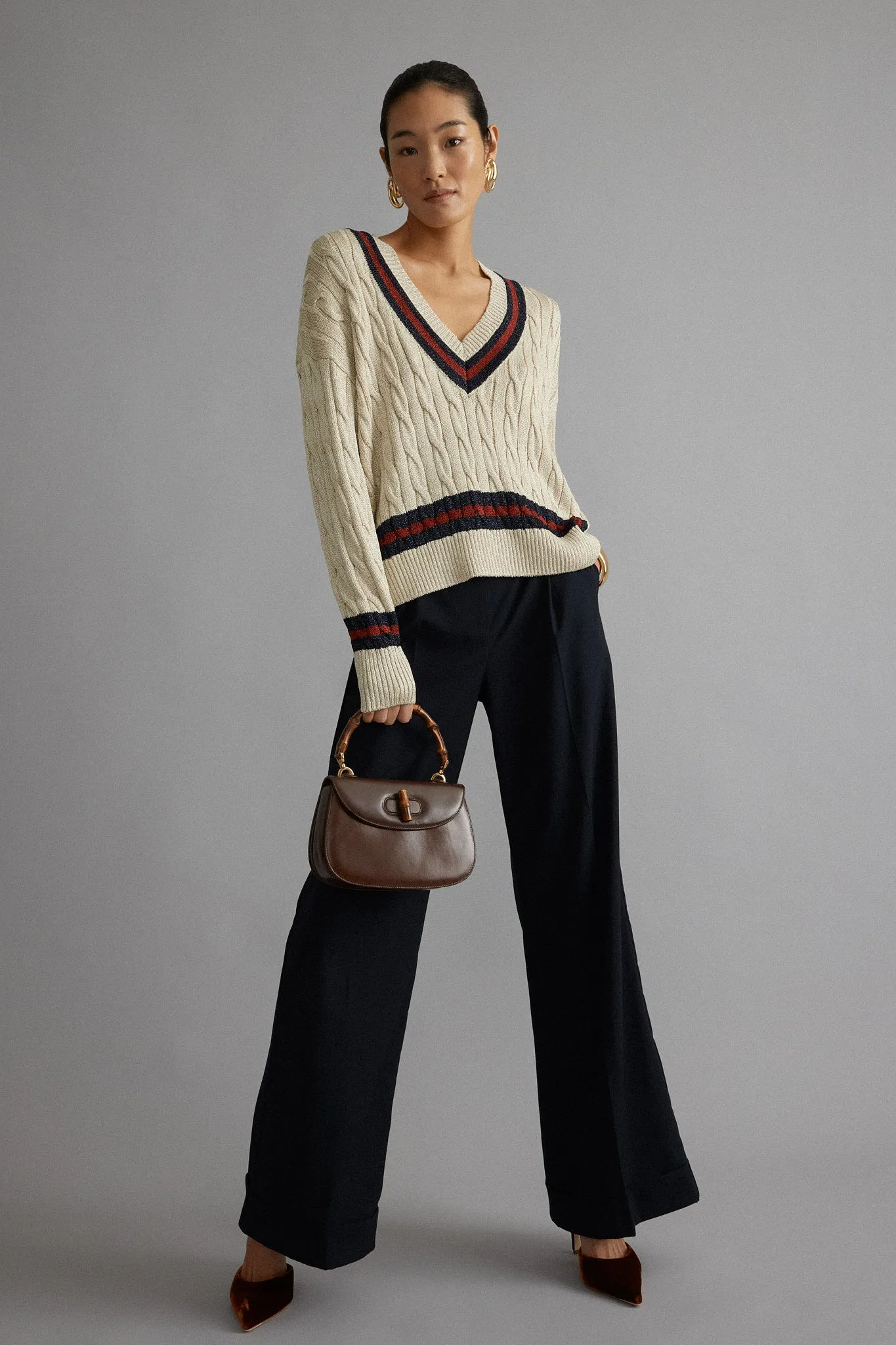 Navy Cuffed Wide Leg Watson Trousers