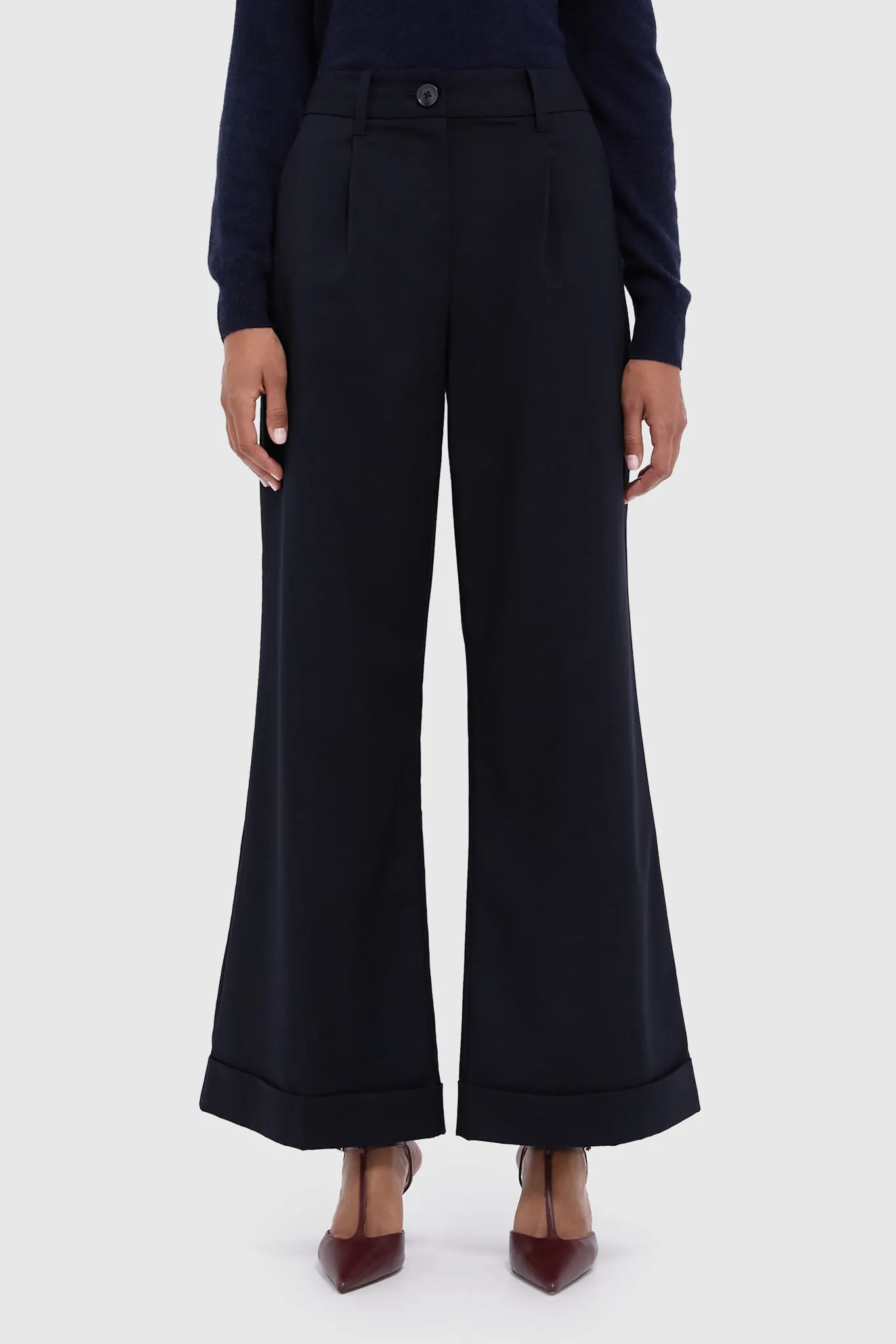 Navy Cuffed Wide Leg Watson Trousers