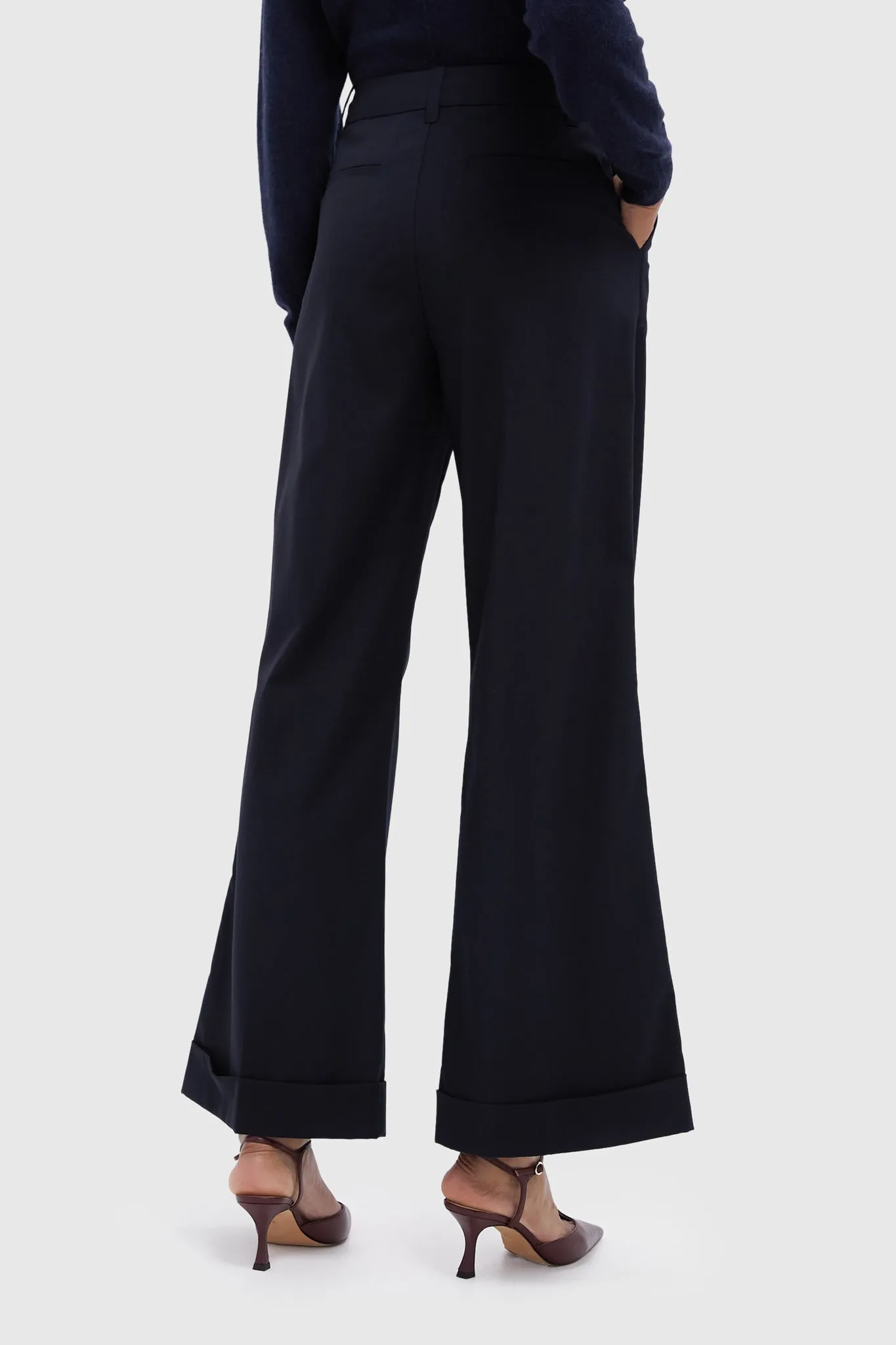 Navy Cuffed Wide Leg Watson Trousers