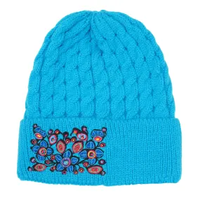 Handmade Flower Bird Embroidered Knit Hat by Norval Morrisseau