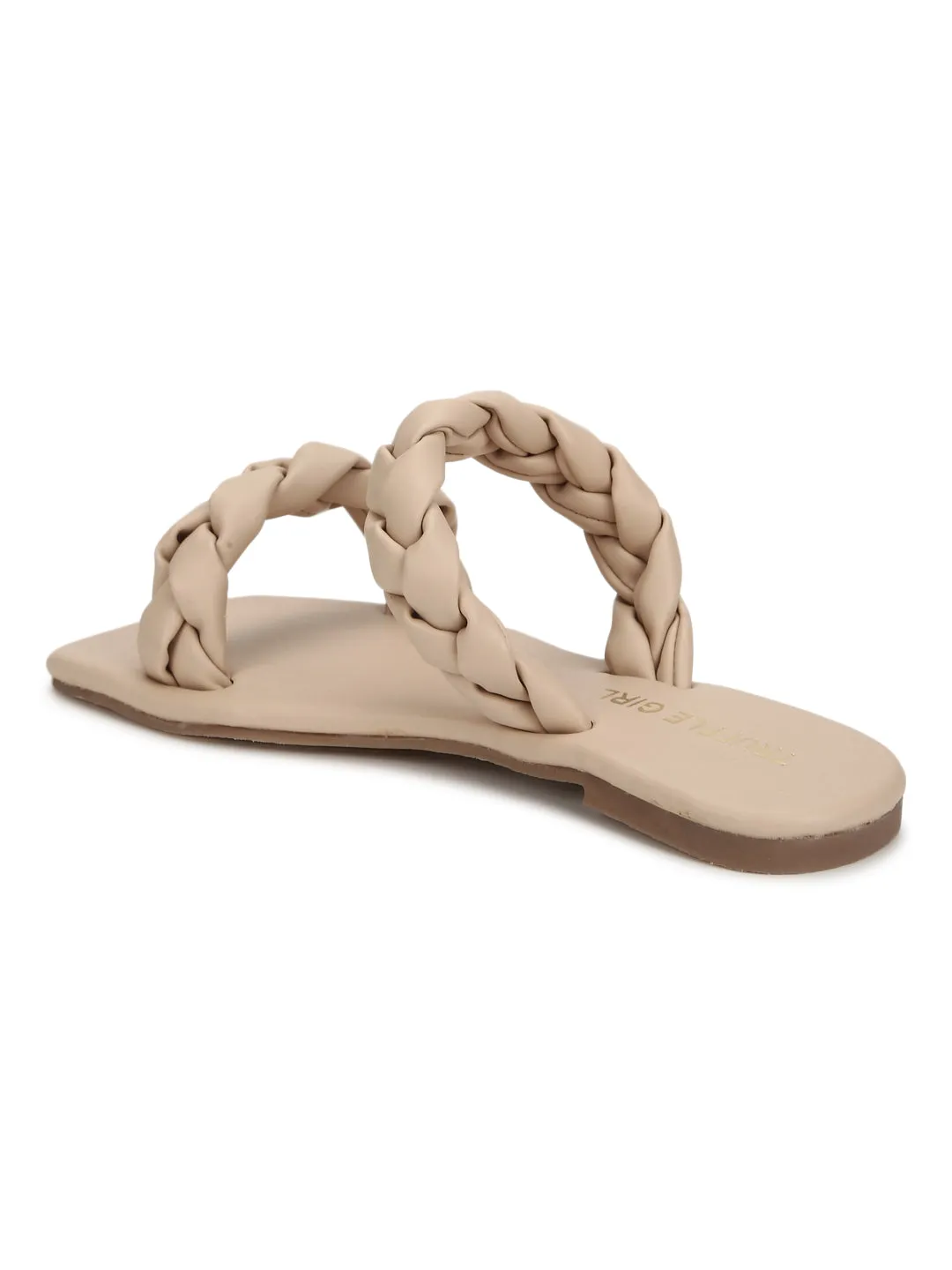 Nude PU Braided Strap Slides