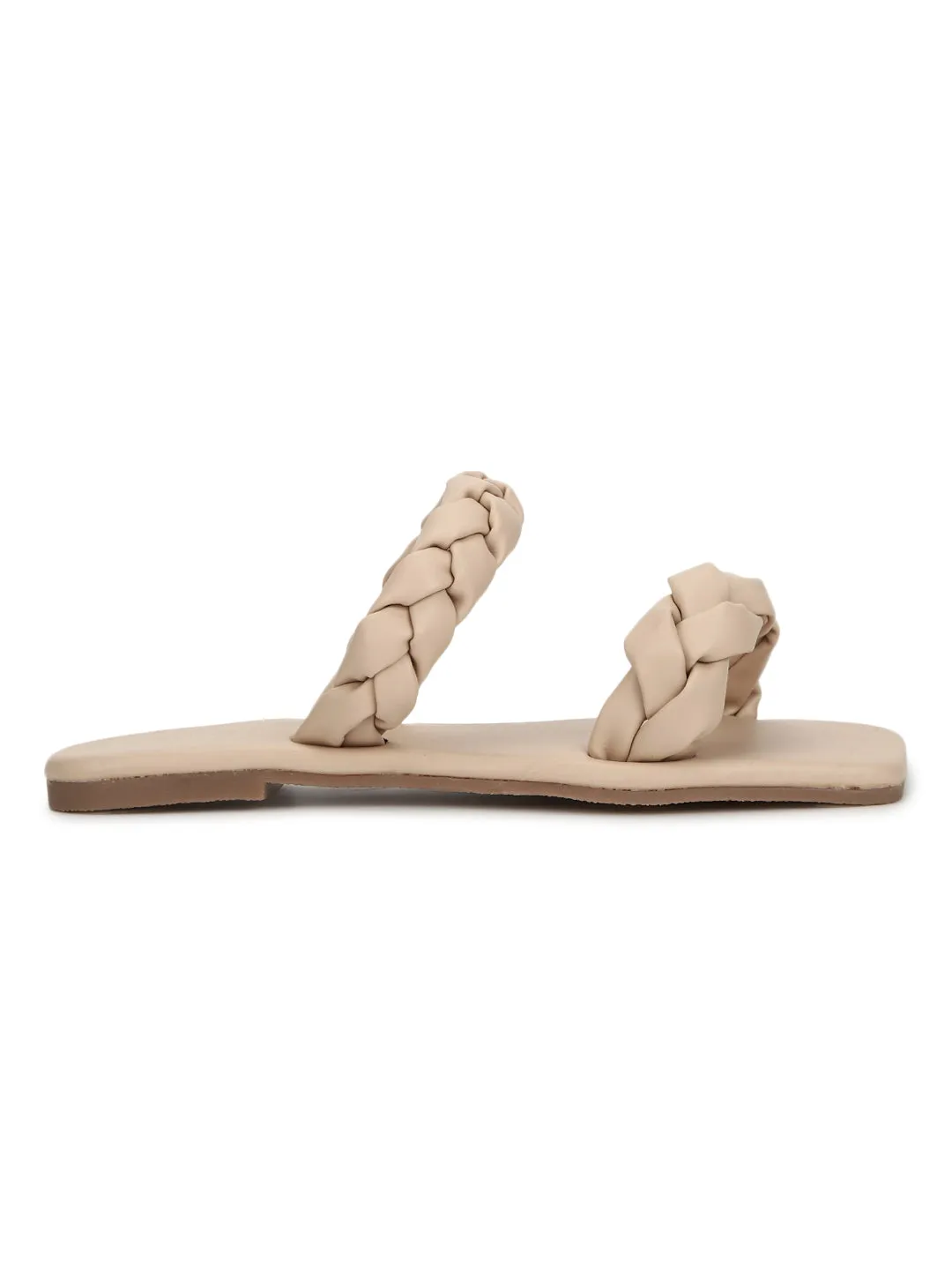 Nude PU Braided Strap Slides