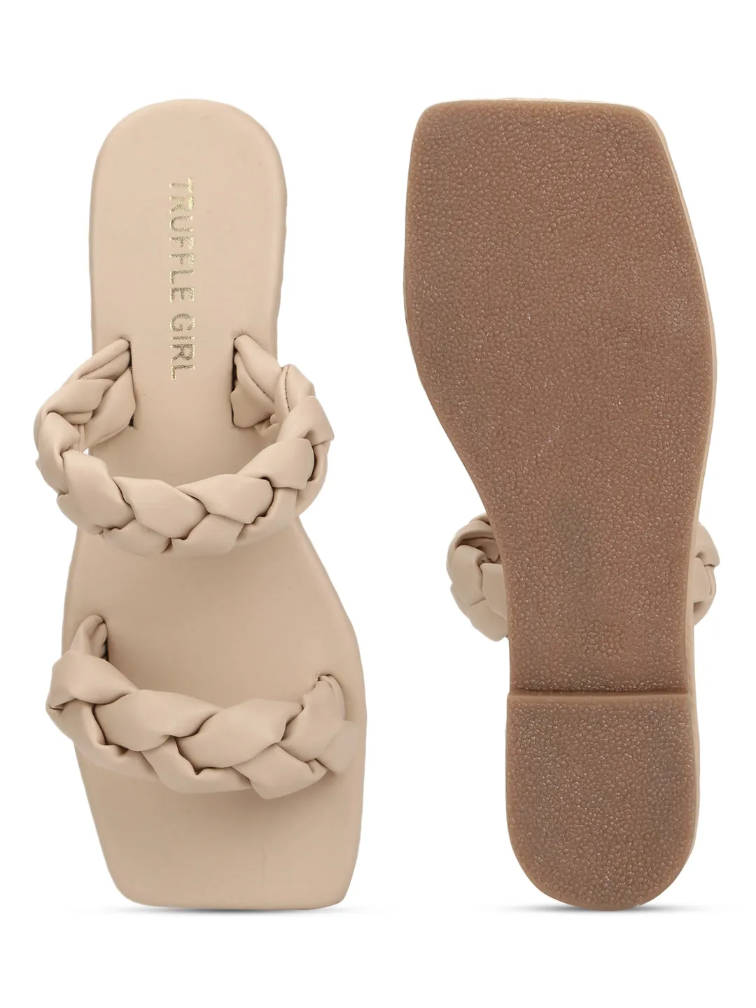 Nude PU Braided Strap Slides