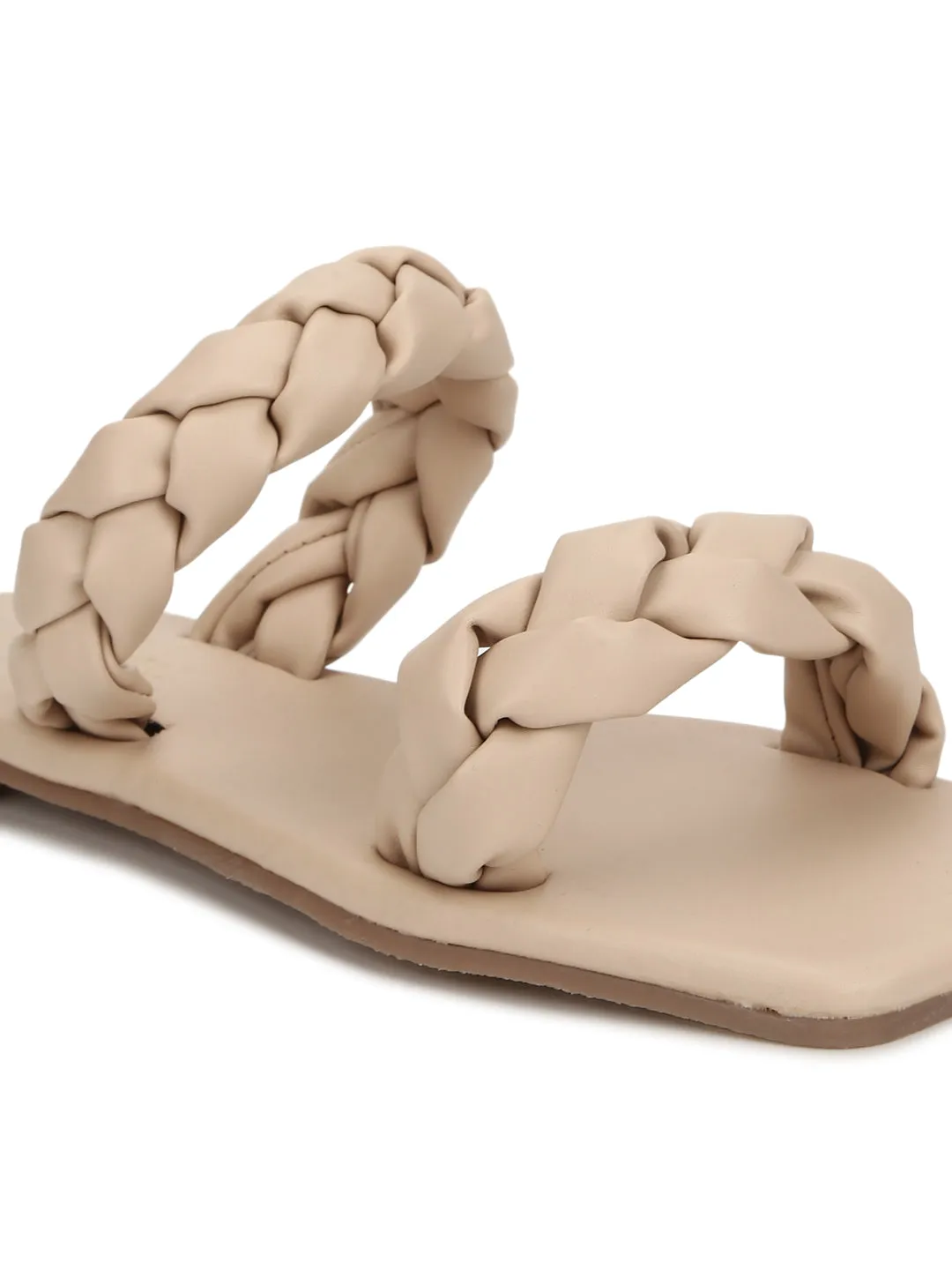 Nude PU Braided Strap Slides