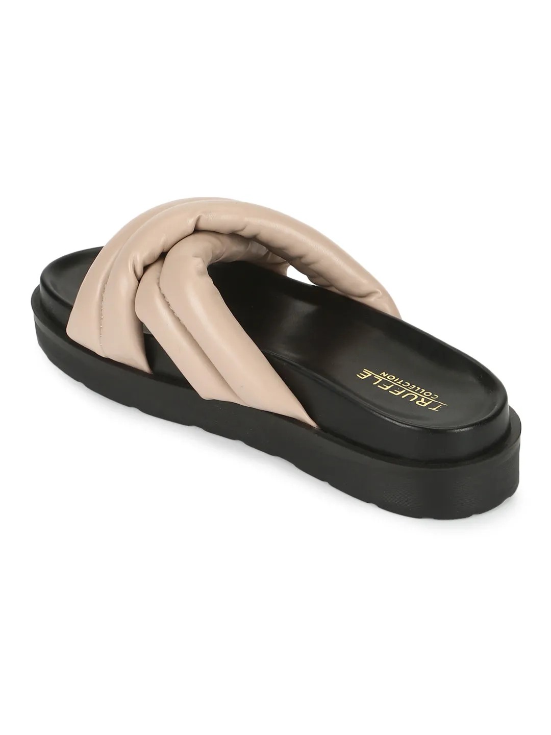 Nude PU Crisscross Quilted Slides