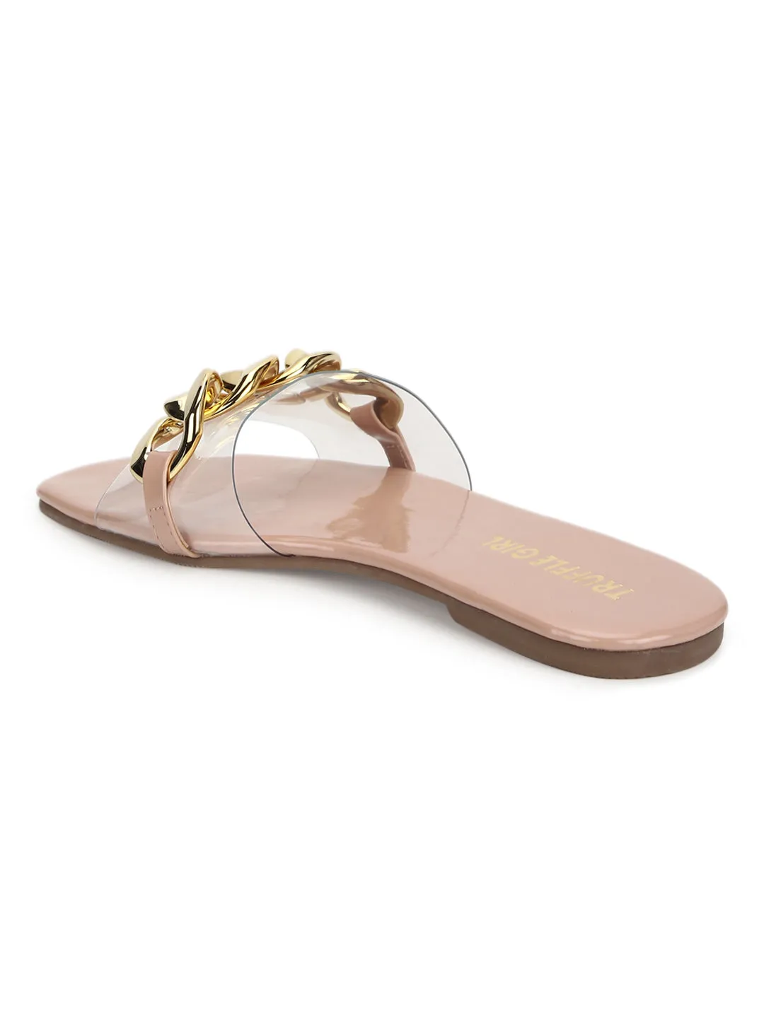 Nude PU Gold Chain Slides