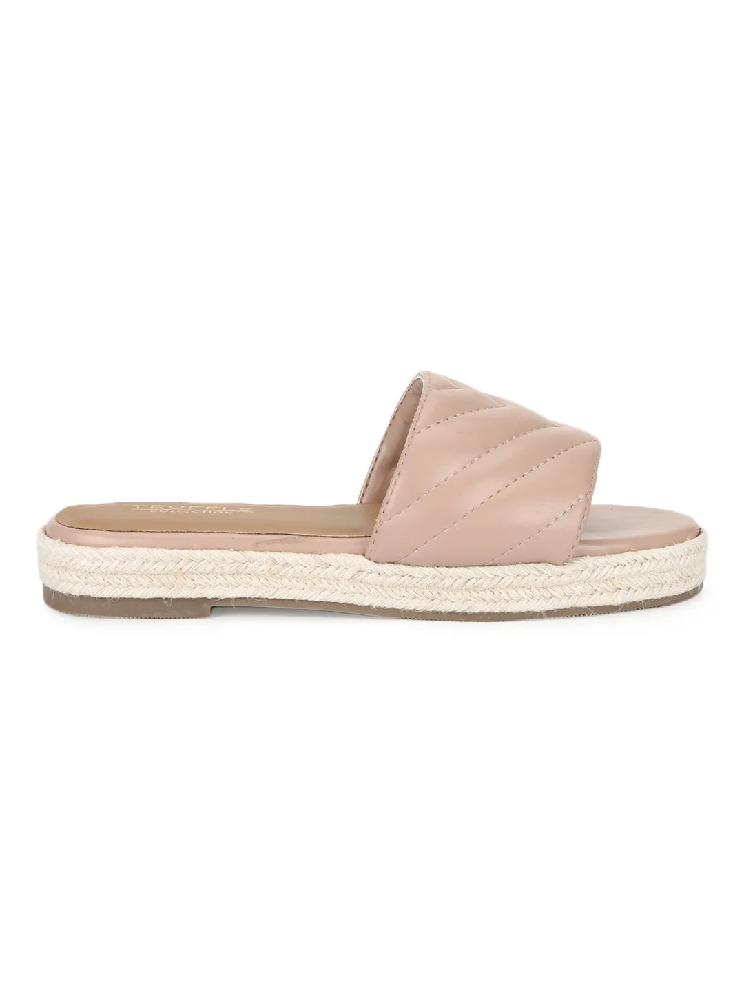 Nude PU Platform Heel Slides