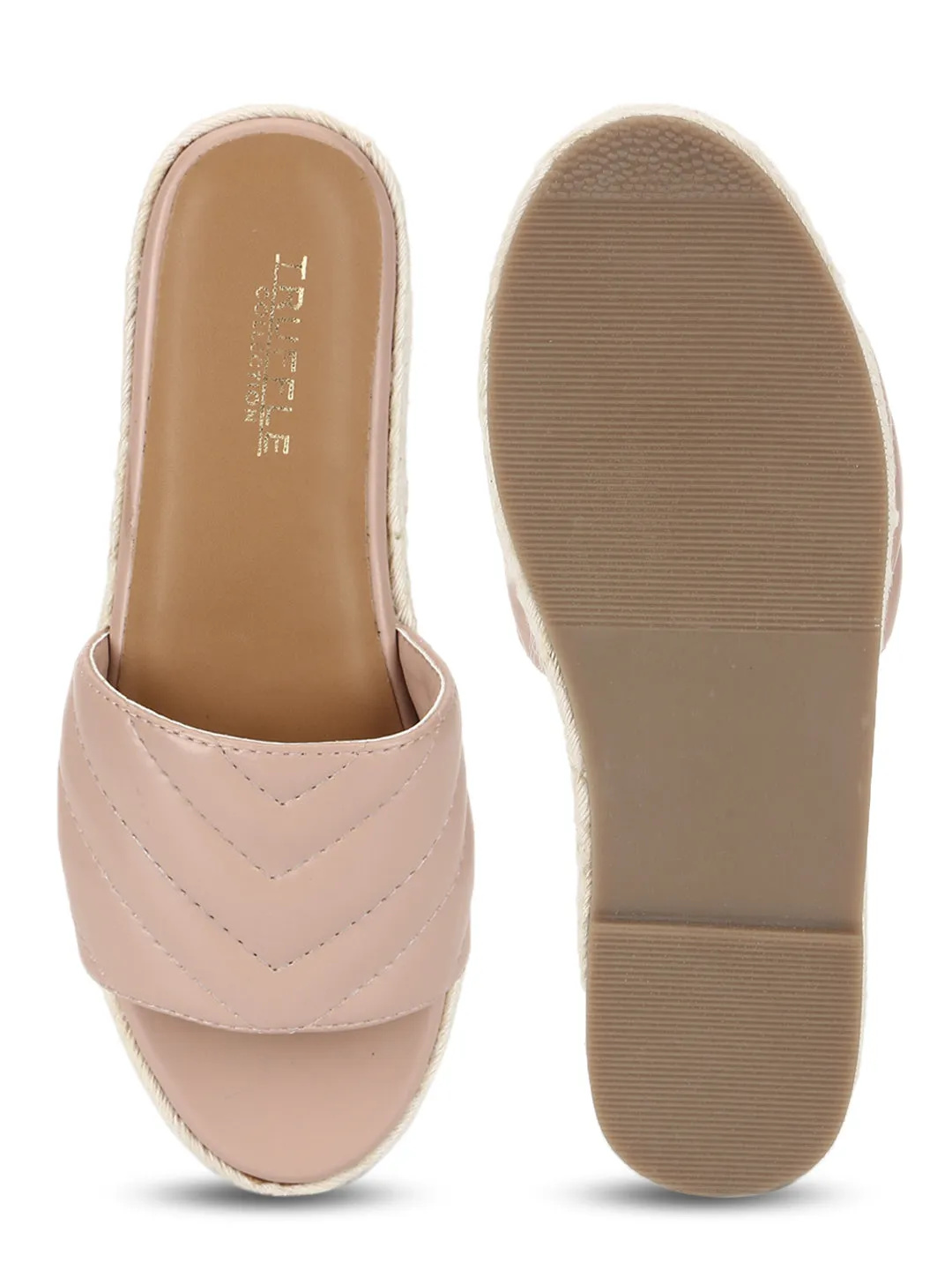 Nude PU Platform Heel Slides