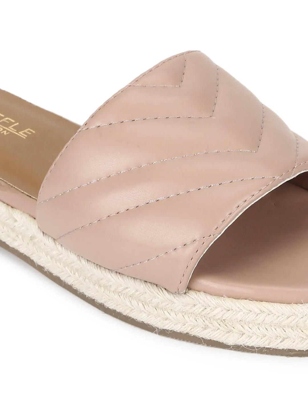 Nude PU Platform Heel Slides