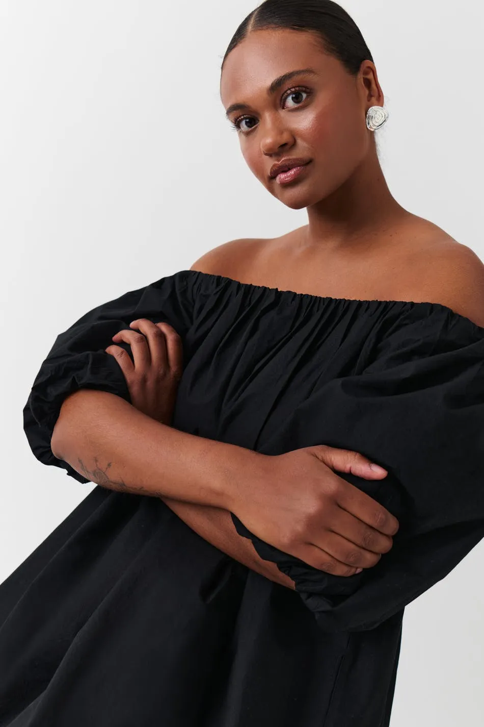 Off shoulder poplin dress