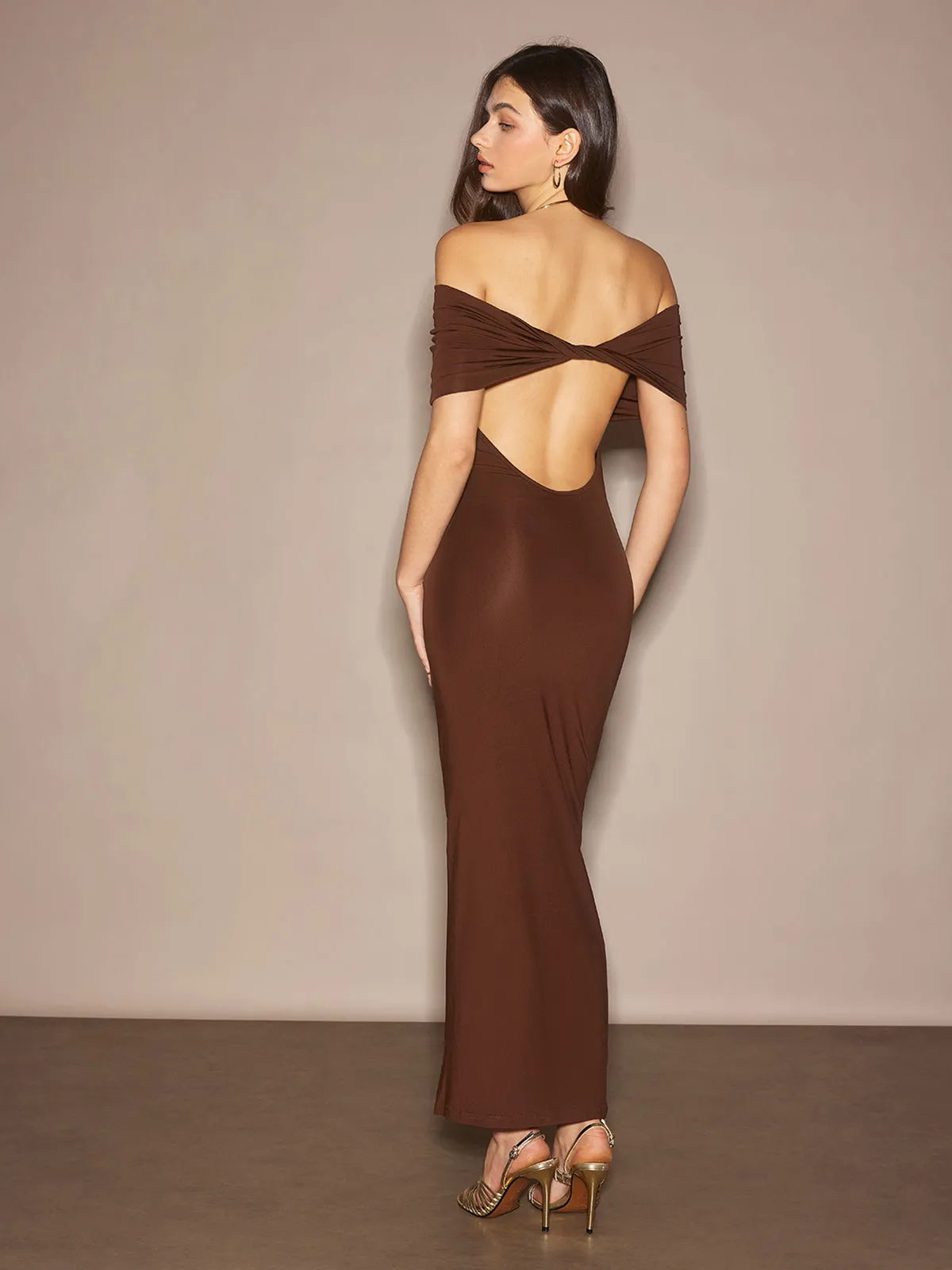 Off-Shoulder Ruched Slim Long Dress