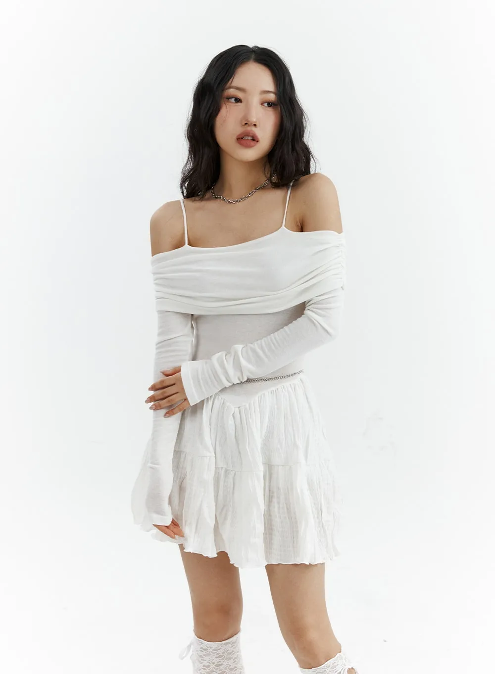 Off-Shoulder Ruffle Mini Dress CJ424 - Shop Now