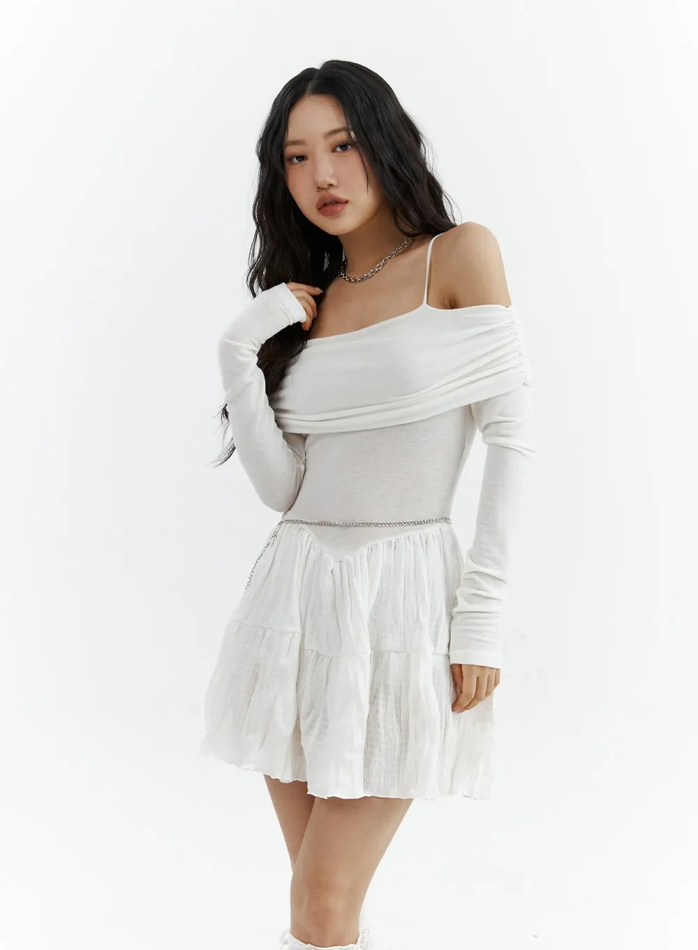 Off-Shoulder Ruffle Mini Dress CJ424 - Shop Now