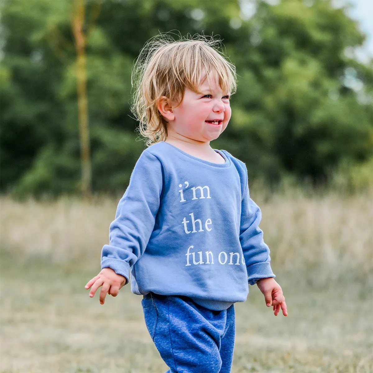 Brooklyn Boxy Sweatshirt with I'm the Fun One Print in Fog Gray