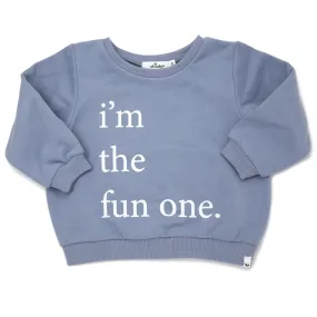 Brooklyn Boxy Sweatshirt with I'm the Fun One Print in Fog Gray