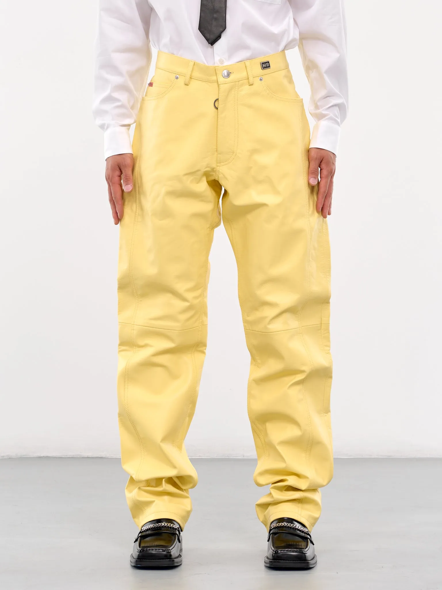 Paneled Leather Trousers (536LP05301-YELLOW)