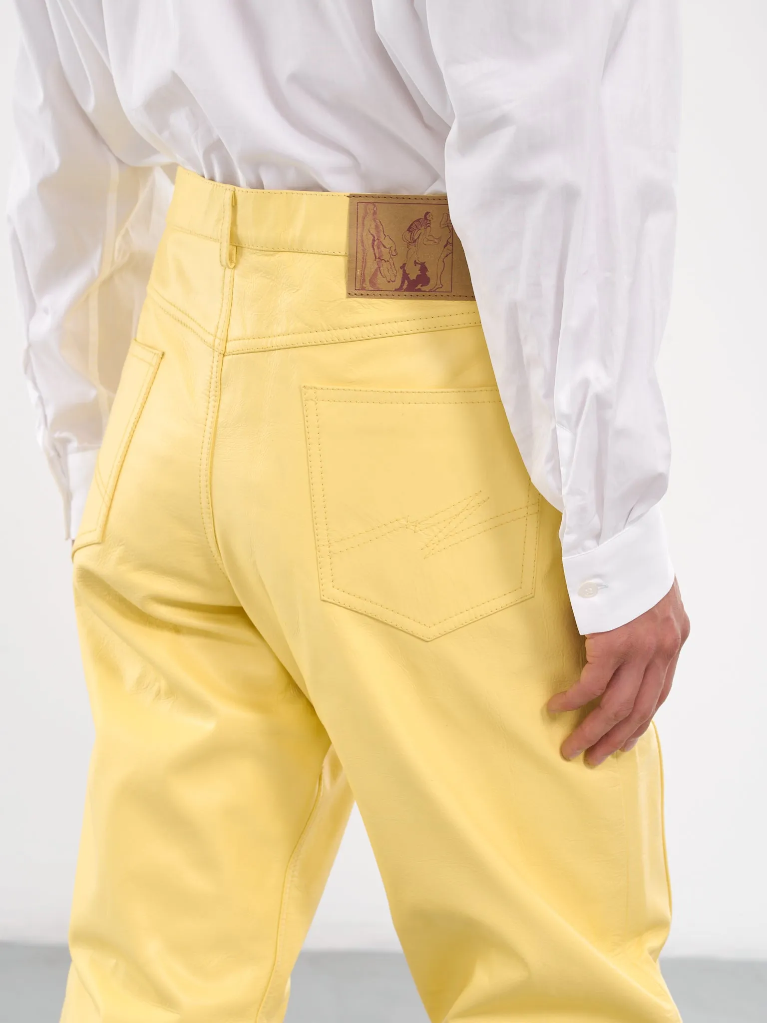 Paneled Leather Trousers (536LP05301-YELLOW)