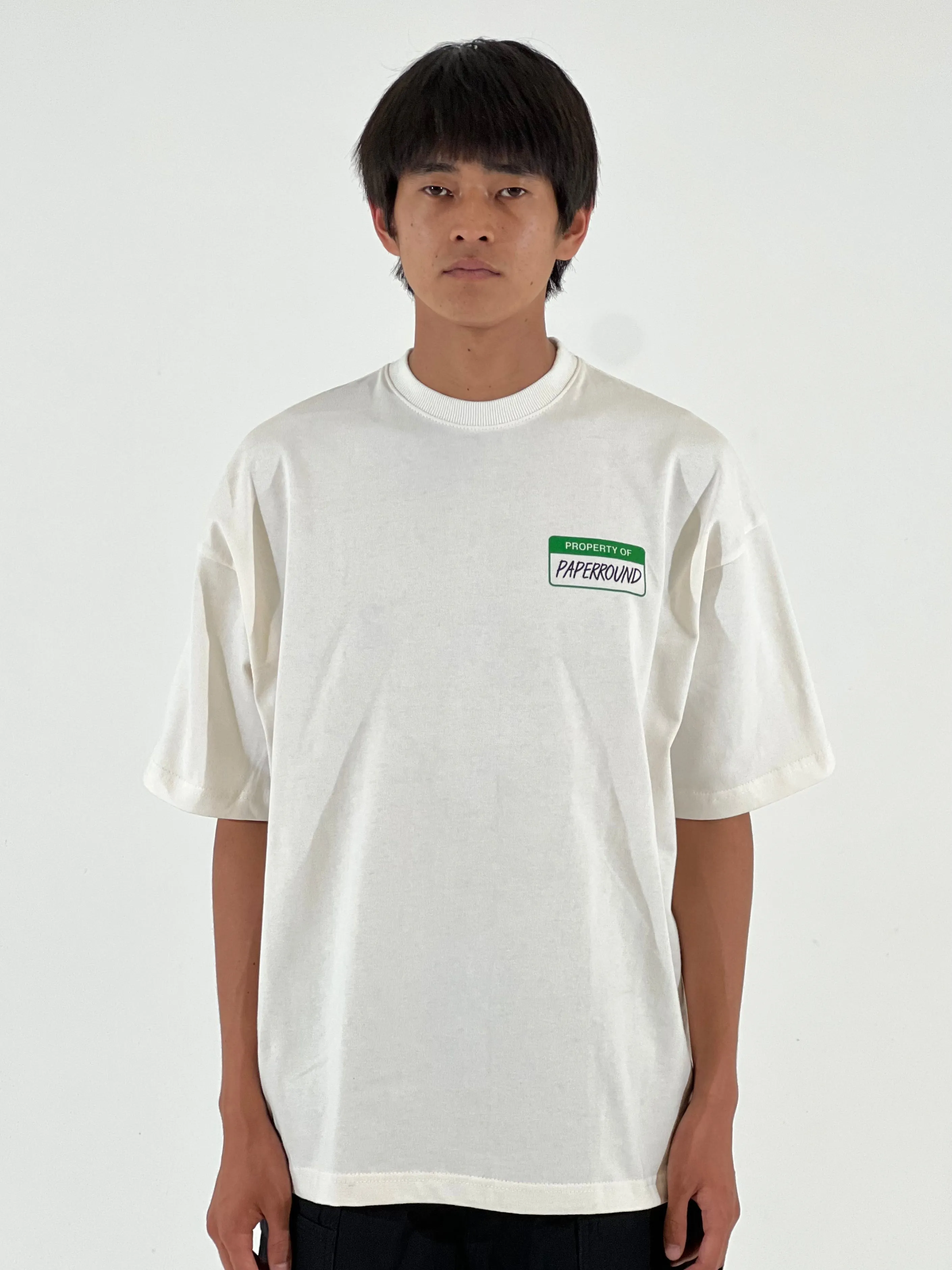 PAPER ROUND WHITE/GREEN TAG T SHIRT