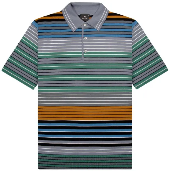 Paul Smith Striped Knitted Polo in Smoke