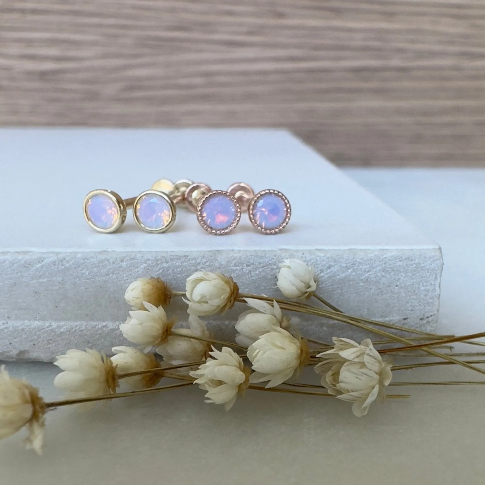 Pink Opal Stud Earrings