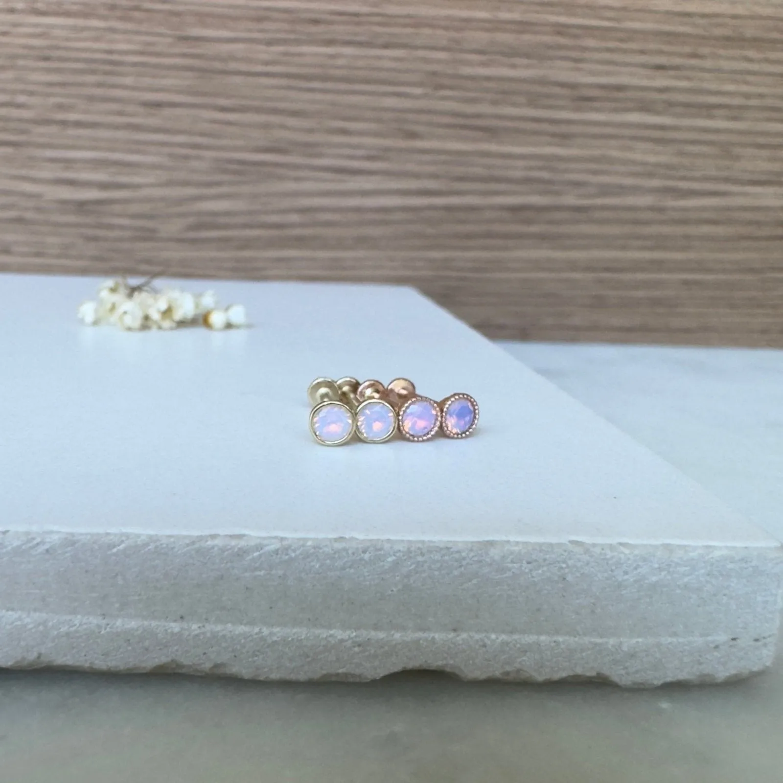 Pink Opal Stud Earrings