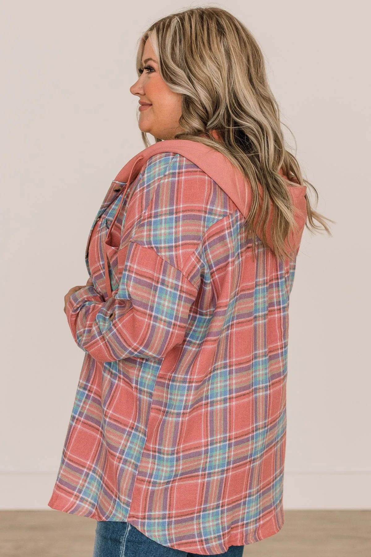 Plaid Button Down Top in Dark Coral & Blue - Steal Hearts