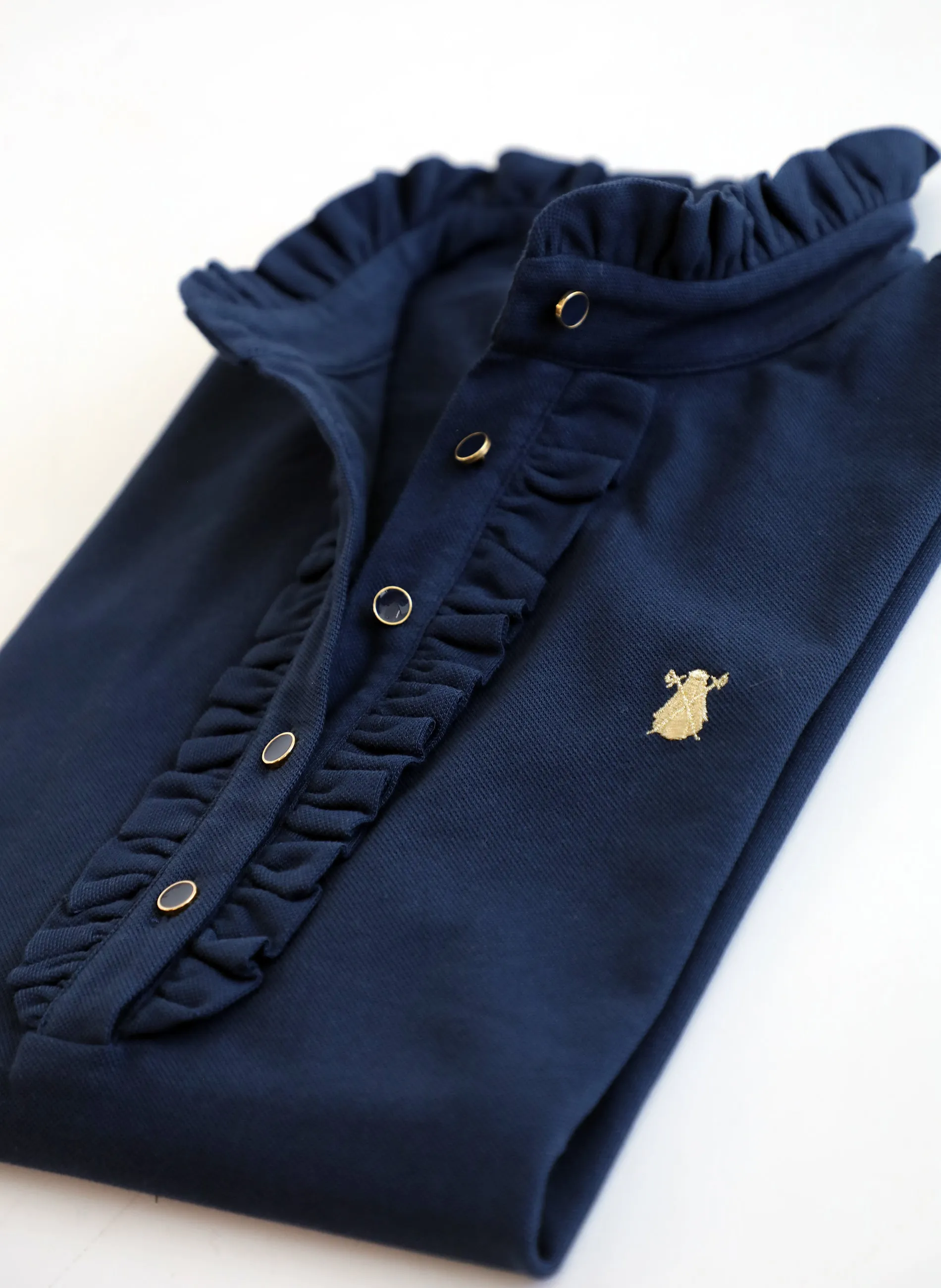 Navy Blue Women's Polo with Ruffles