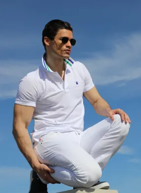 White Polo with Striped Collar for Men