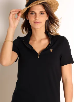 Black Zippered Women's Polo