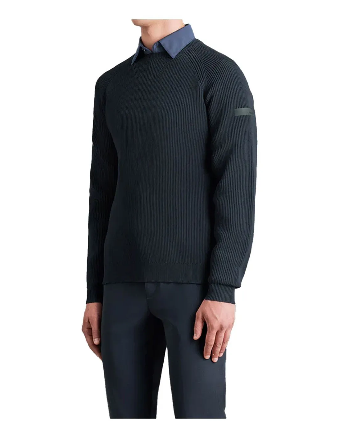 Men's RRD Amos Perla Round Knit Pullover in Blue